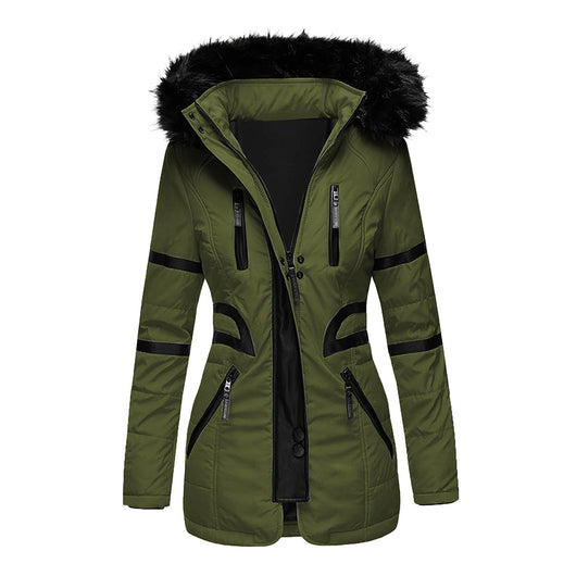 Abrigo de Algodón con Cuello de Pelaje Contraste para Mujer - Image 3