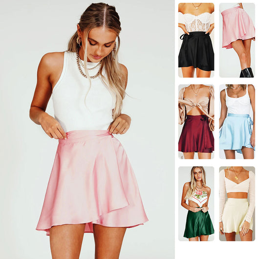 Falda Corta de Cintura Alta en Satén Chiffon - Diseño A-Line Elegante para Mujer - Image 14