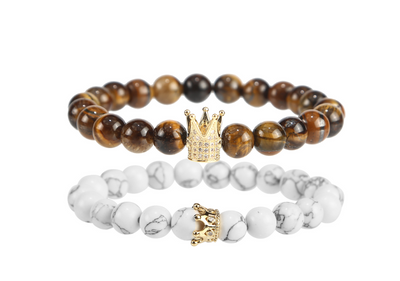 Pulsera de Piedra Volcánica con Circonita Incrustada y Turquesa Blanca - Image 4