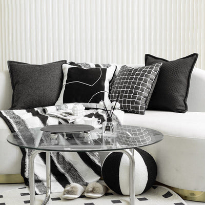 Cojín de Sofá de Algodón y Lino Tejido - Diseño Moderno Blanco y Negro - Image 3