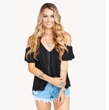 Blusa Casual Multicolor Hombros Descubiertos en Chifón - Image 11