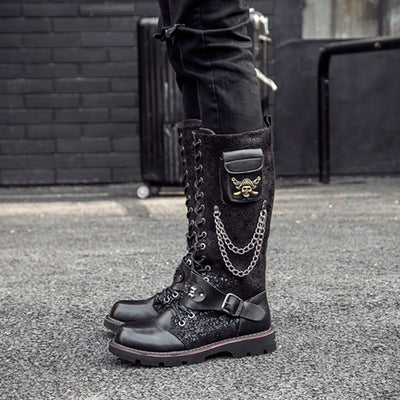 Botas Altas Hombre Estilo Rock Punk Caña Larga Frosted Locomotive - Image 7