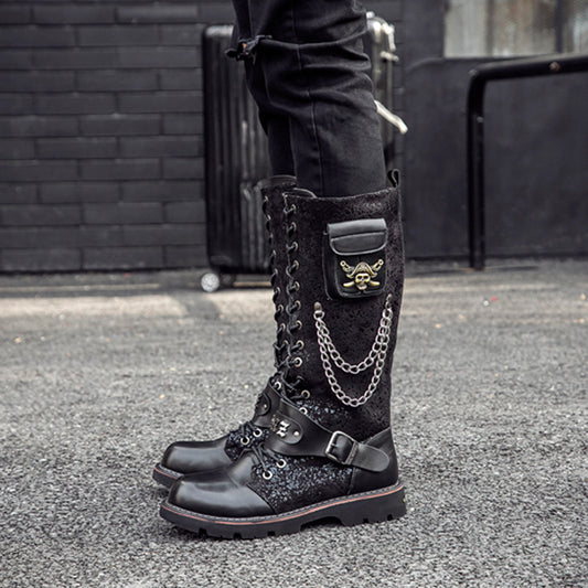 Botas Altas Hombre Estilo Rock Punk Caña Larga Frosted Locomotive