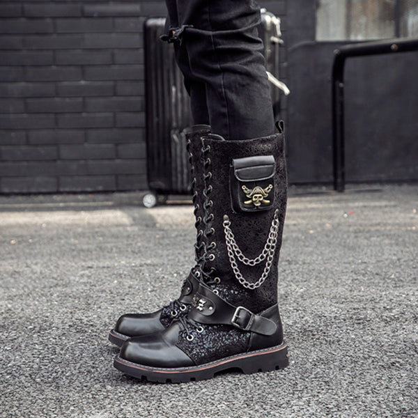 Botas Altas Hombre Estilo Rock Punk Caña Larga Frosted Locomotive