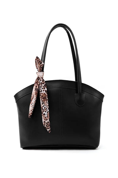 Bolso de Cuero Sintético con Cierre y Pañuelo - Bandolera Negra para Mujer