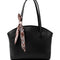 Bolso de Cuero Sintético con Cierre y Pañuelo - Bandolera Negra para Mujer
