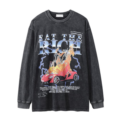 Playera Manga Larga Estampado Flamas - Diseño Europeo Vintage Desgastado - Image 7
