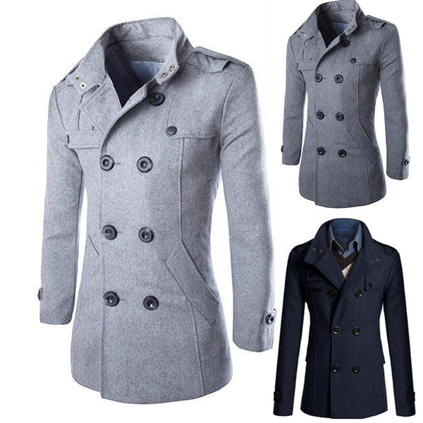 Abrigo Trench de Lana con Cuello Mao Hombre