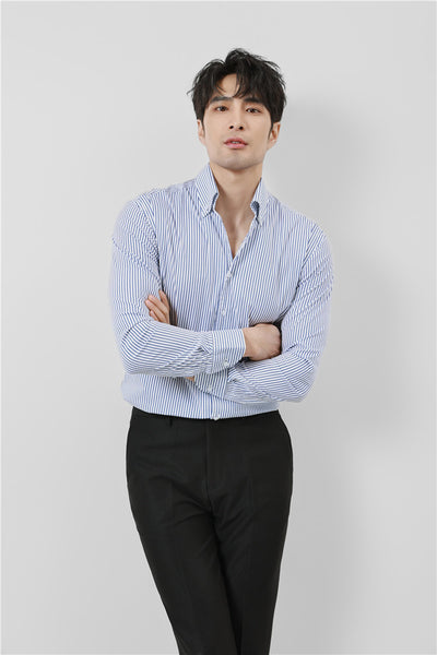 Camisa de Rayas V-Neck de Manga Larga para Hombre - Image 3