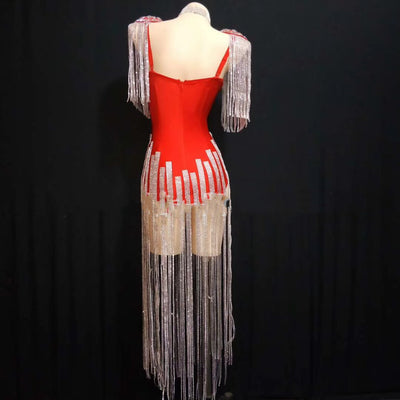 Falda de Danza Latina con Flecos y Brillantes Elástica - Image 8