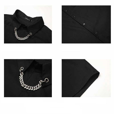Camisa Suelta de Manga Larga con Cadena Colgante - Estilo Street Casual para Hombre - Image 3