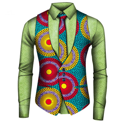 Conjunto de Tres Piezas Africano para Hombre: Camisa, Chaleco y Corbata - Image 11