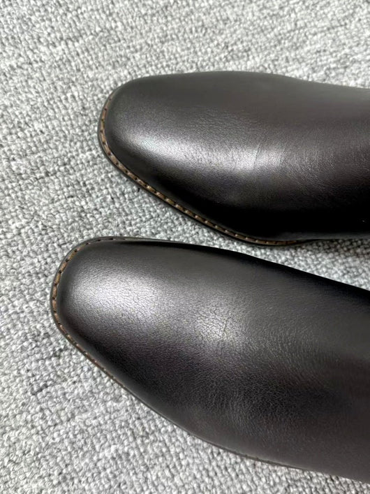 Botas Retro de Tacón Cuadrado y Punta Cuadrada en Cuero Mate para Mujer - Image 2