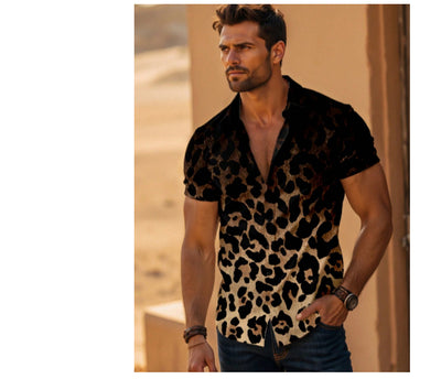 Camisa Elástica Estampado Leopardo de Cuatro Costados para Hombre - Image 11