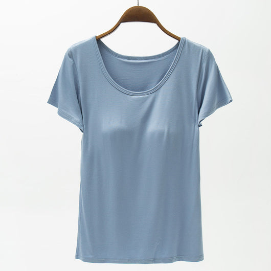 Camiseta Modal Mujer Manga Corta con Refuerzo de Pecho Color Sólido - Image 12