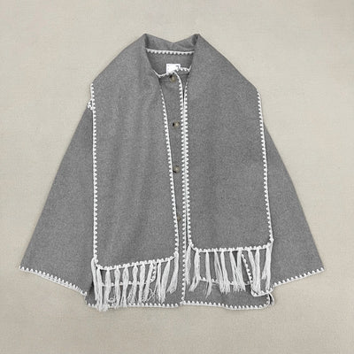 Abrigo de Lana Suelto con Cuello Bufanda de Borlas para Otoño e Invierno - Image 39