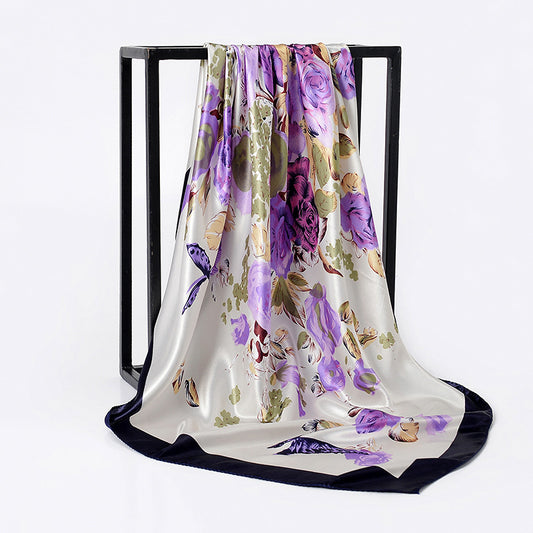 Pañuelo de Seda Satinada Elegante Multicolor Grande