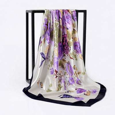 Pañuelo de Seda Satinada Elegante Multicolor Grande