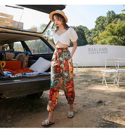 Pantalones Sueltos de Playa con Estampado Retro para Mujer - Image 12
