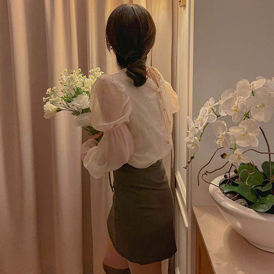Blusa Romántica Elegante con Mangas Volantes Estilo Francés para Mujer - Image 7
