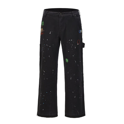 Pantalones Acampanados de Mezclilla Artesanal con Costura de Grabado y Tinta - Image 9
