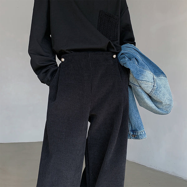 Pantalones Hombre Cintura Alta Pierna Ancha Primavera con Caída Fluida