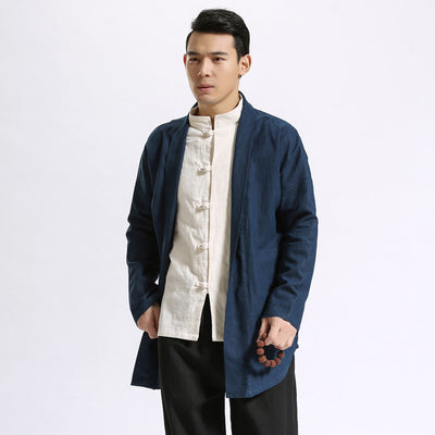 Chaqueta Lino Hanfu Clásica - Abrigo Solapa Media Largo Estilo Tradicional Chino - Image 4