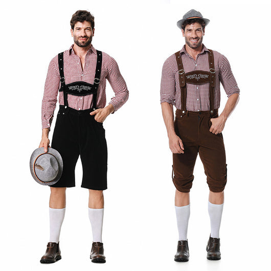 Traje Tradicional Bávaro para Festivales - Conjunto de 3 Piezas con Sombrero y Camisa Cuadriculada