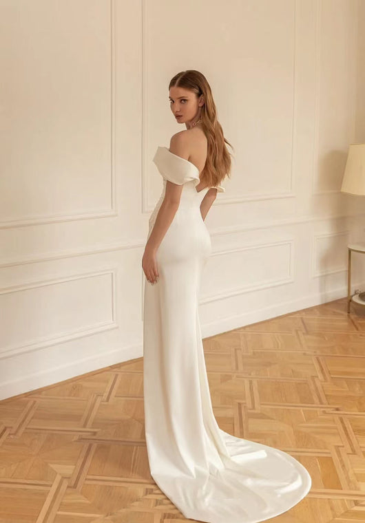 Vestido de Novia Blanco Minimalista Asimétrico Lyiq - Image 3