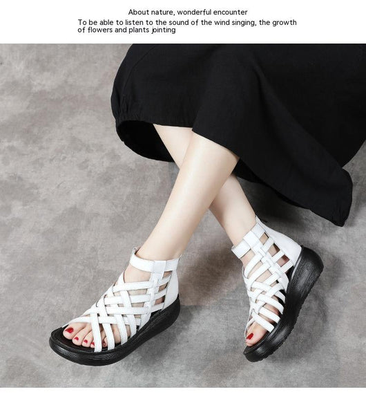 Sandalias Étnicas Retro con Cuña - Botas Tipo Sandalia de Cuero Genuino para Mujer - Image 26