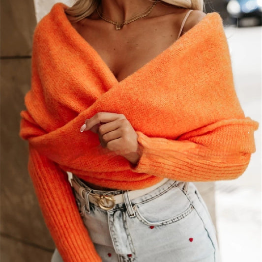 Suéter Escote V Multicolor con Hombros Descubiertos - Tendencia Actual
