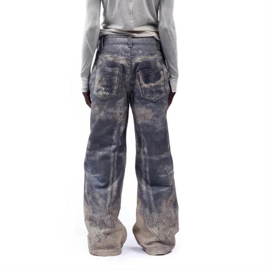 Jeans Rectos Lavados con Patrón Distressed en Tonos Neutros - Image 2