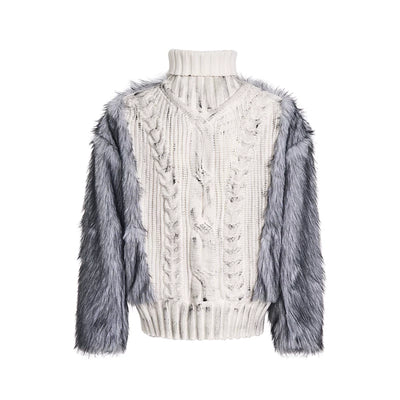 Suéter Cuello Alto Estampado Leopardo con Paneles de Pelaje Lujo para Hombre - Image 8