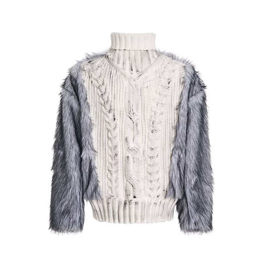 Suéter Cuello Alto Estampado Leopardo con Paneles de Pelaje Lujo para Hombre - Image 8