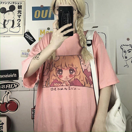 Playera Suelta Estilo Retro Coreano con Estampado Infantil - Manga Corta Blanca
