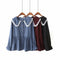 Blusa Casual de Cuello Babero Rejuvenecedora de Manga Larga Suelta