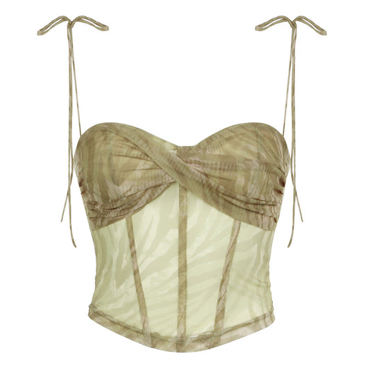 Top Tubo Ajustado con Malla Doble Capa y Cuello Bajo - Image 11