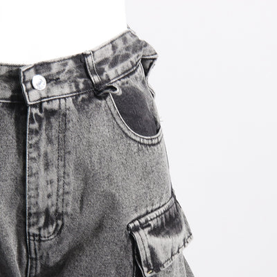 Pantalón Cargo Denim con Diseño de Cinta Decorativa y Bolsillos Múltiples - Image 22
