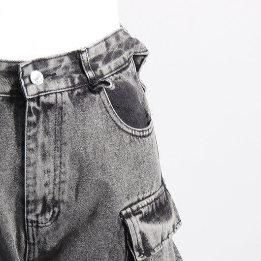 Pantalón Cargo Denim con Diseño de Cinta Decorativa y Bolsillos Múltiples - Image 22