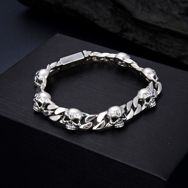 Pulsera Calavera Plata Esterlina para Hombre - Estilo Coreano Hip Hop Punk
