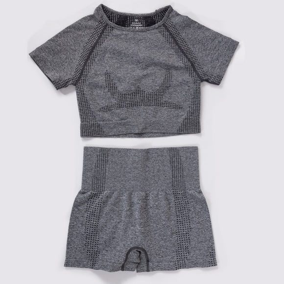 Conjunto de Yoga Shorts Jacquard de Manga Corta