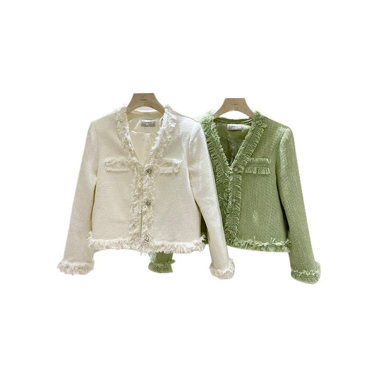 Chaqueta Perfumada Tweed Verde Temperamento Francés - Image 7