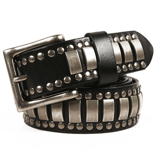 Cinturón de Cuero Genuino para Hombre con Remaches de Estilo Industrial - Image 6
