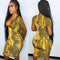 Vestido Corto Escote Profundo con Estampado y Manga Corta