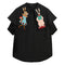 Blusa Suelta Azul Marino con Cuello Bordado de Manga Corta
