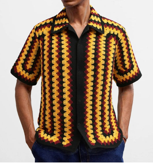 Camisa Retro de Punto Crochet a Rayas para Hombre - Image 8