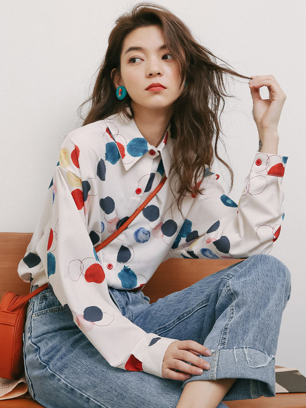 Blusa Retro Estampada Hong Kong Suelta en Chifón para Mujer