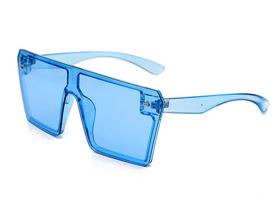 Oversized flat-top sunglasses with translucent red plastic frames and matching red lenses on a white background. - Image 21