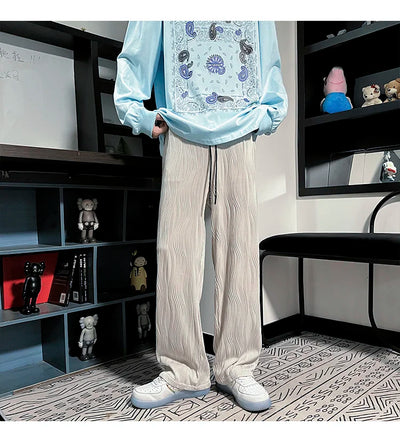 Pantalones Casuales Anchos de Seda Helada con Drapeado Suelto para Hombre - Image 29