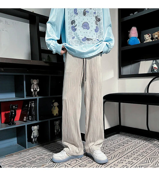 Pantalones Casuales Anchos de Seda Helada con Drapeado Suelto para Hombre - Image 29